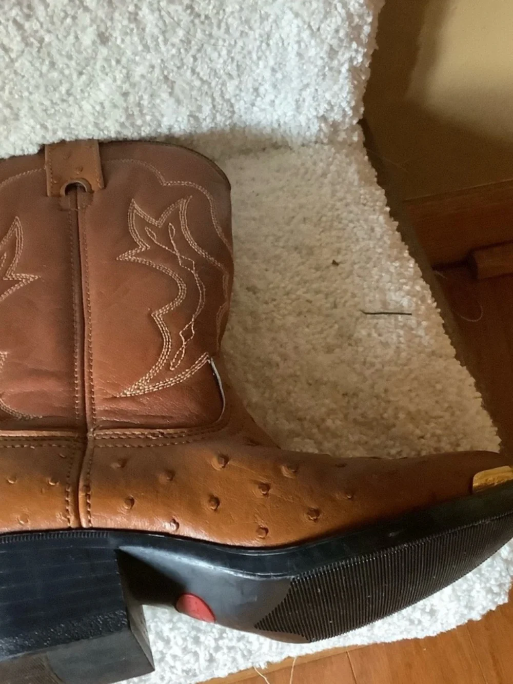 Vintage 1998 Durango Youth Cowboy Boots Tan Western Ostrich Print Size 1.5
